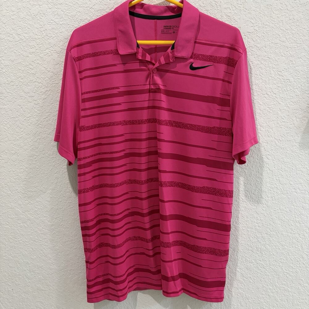 Nike Golf Dri Fit Polo Shirt Mens XL Pink Striped Athletic Casual Top